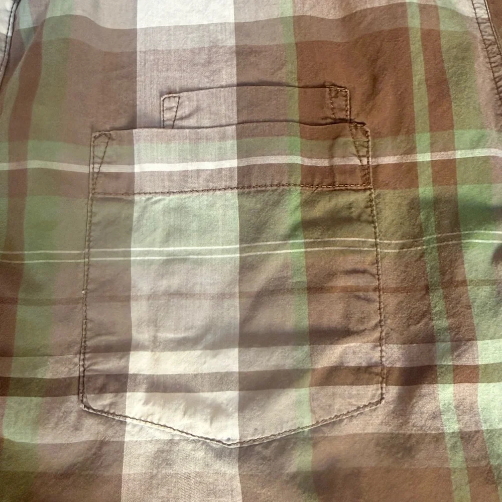 The North Face Plaid Long Sleeve Button Down Green Brown Cotton Shirt Men’s XL